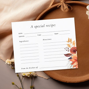 Fall Floral Bridal Shower Recipe Card