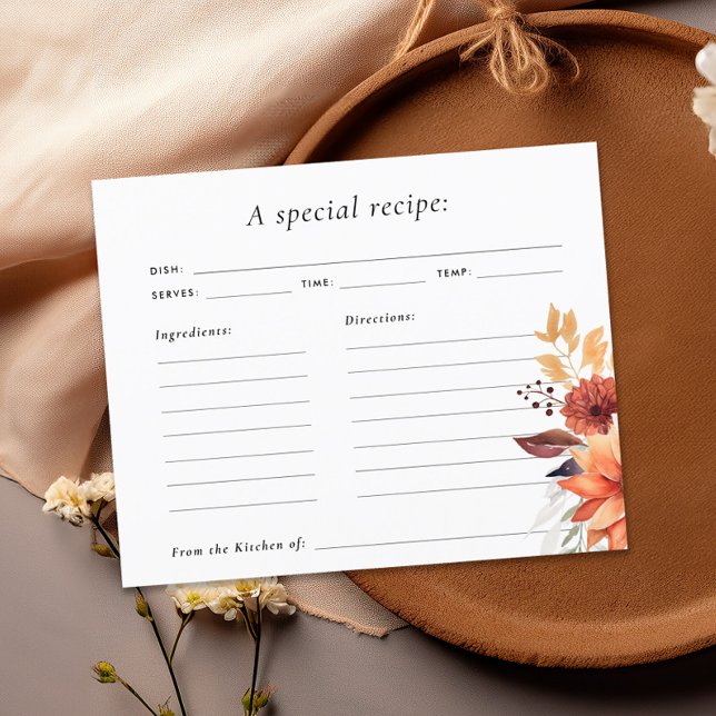 Fall Floral Bridal Shower Recipe Card (Creator Uploaded)