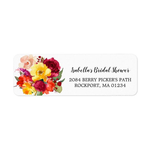 Fall Floral Bridal Shower Return Address Label (Front)