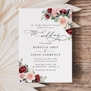 Fall Floral Burgundy Red & Blush Wedding Invitation