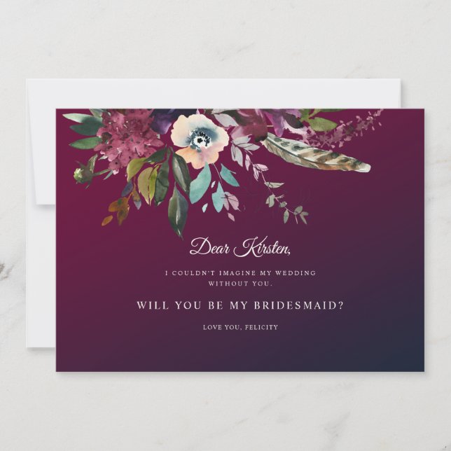 Fall Floral Burgundy Wash Be My Maid Of Honour Invitation (Front)