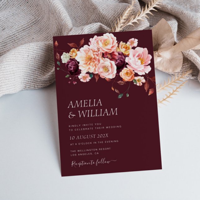 fall floral burgundy wedding Invitation (Creator Uploaded)
