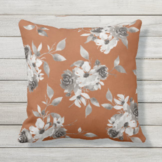 Fall Floral Burnt Orange and Sepia Pillow
