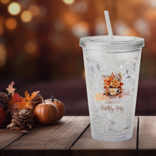 Fall Floral Cottage Core Teacup Birthday Tea Party Acrylic Tumbler