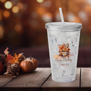 Fall Floral Cottage Core Teacup Birthday Tea Party Acrylic Tumbler