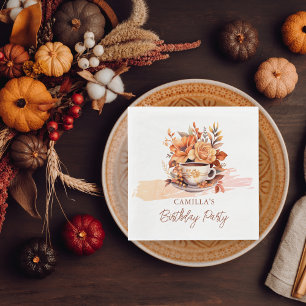 Fall Floral Cottage Core Teacup Birthday Tea Party Napkin