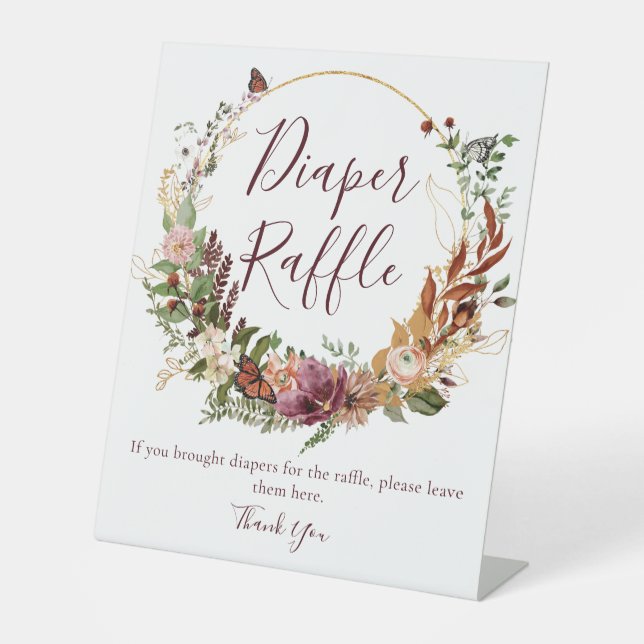 Fall Floral Diaper Raffle Pedestal Sign (Front)
