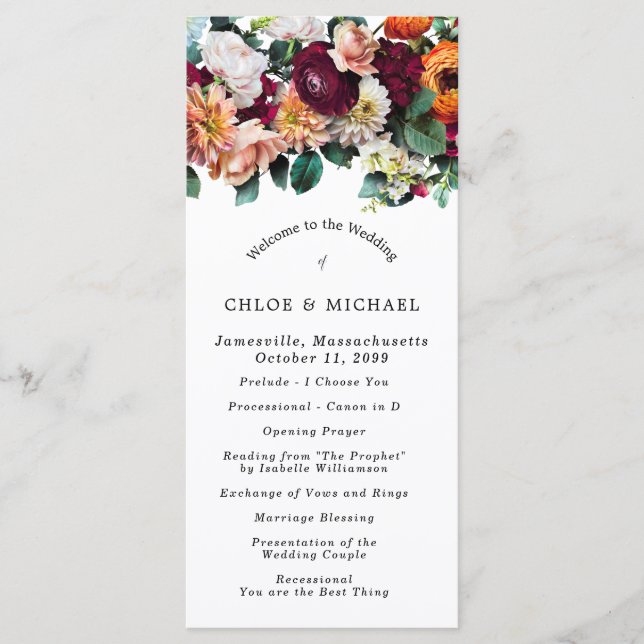 Fall Floral DIY Wedding Program (Front)