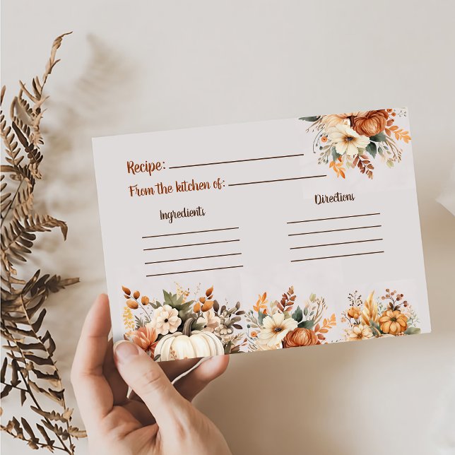 Fall Floral Elegant Bridal Shower Recipe Card (Creator Uploaded)