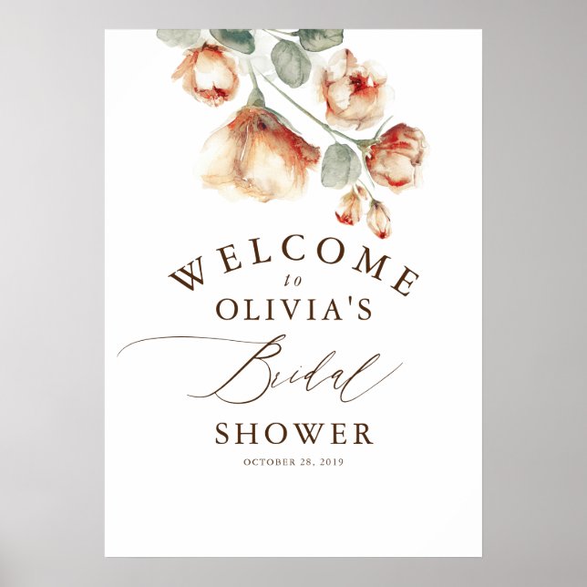 Fall Floral Elegant Bridal Shower Welcome Sign (Front)