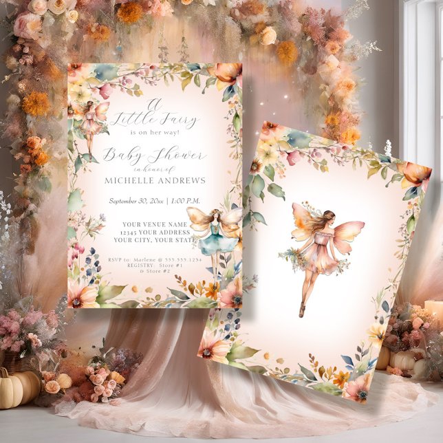 Fall Floral Enchanted Fairy Pink Girl Baby Shower Invitation (Creator Uploaded)
