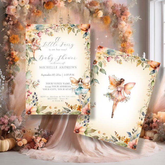 Fall Floral Enchanted Fairy Sage Girl Baby Shower Invitation (Creator Uploaded)