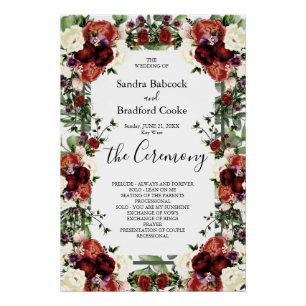 Fall Floral Eucalyptus Wedding Ceremony Program   Poster