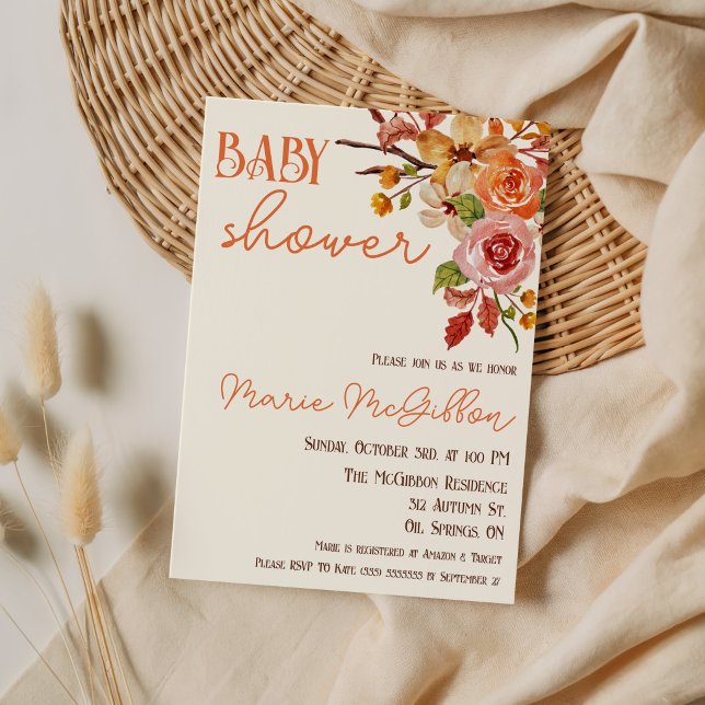 Fall Floral, Fall Leaves, Twigs, Baby Shower Invitation (Creator Uploaded)