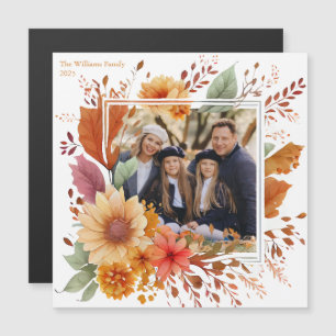Fall Floral Family Photo Thanksgiving Magnet Card