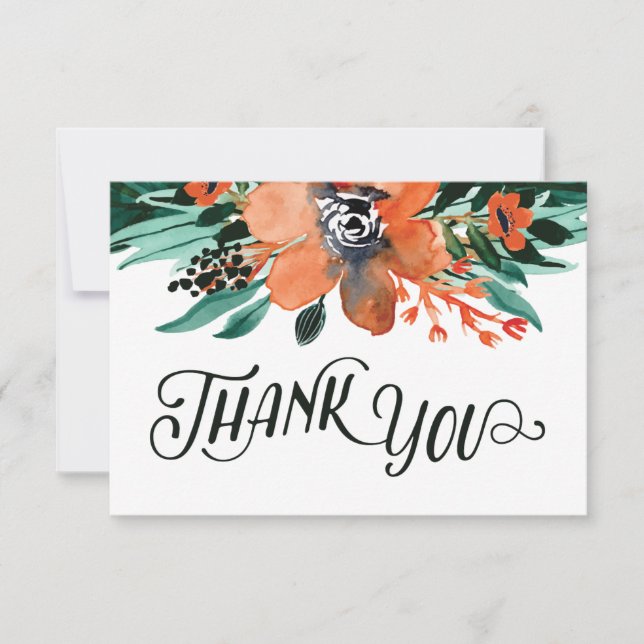 Fall Floral Flat Thank You Card (Front)