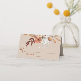 Fall Floral Flowers Beige Wedding Place Card