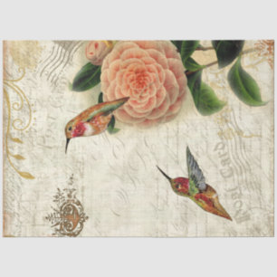 Fall Floral Foliage Hummingbirds Script Decoupage  Tissue Paper