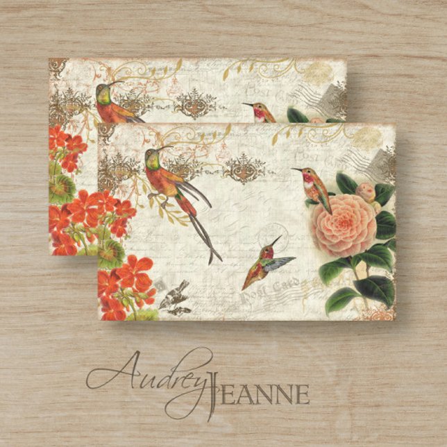 Fall Floral Foliage Hummingbirds Script Decoupage Tissue Paper (Creator Uploaded)
