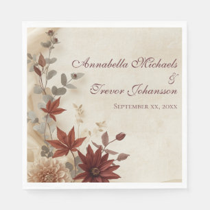 Fall Floral Foliage & Linen Autumn Wedding Napkin