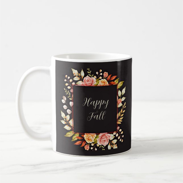 Fall floral frame with customisable text  coffee mug (Left)