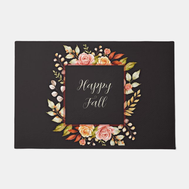 Fall floral frame with customisable text  doormat (Front)