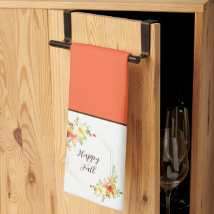 Fall floral frame with customisable text kitchen tea towel