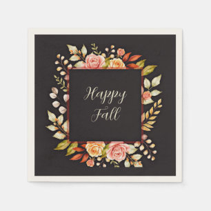 Fall floral frame with customisable text napkin