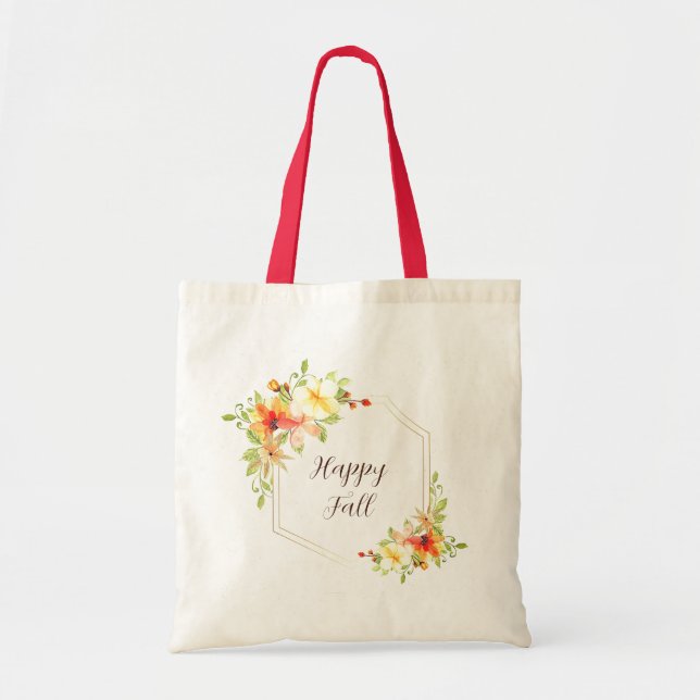 Fall floral frame with customisable text tote bag (Front)