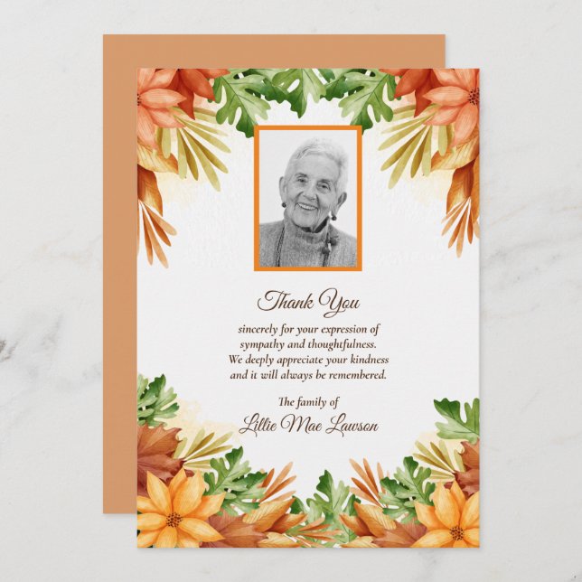 Fall Floral Funeral Memorial Thank You Cards (Front/Back)