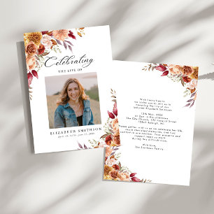 Fall Floral Funeral Program Photo Invitation