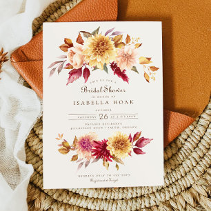 Fall Floral Golden Scarlet Leaves Bridal Shower Invitation