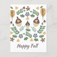 Fall Floral Greenery Leaves Acorn Pattern 