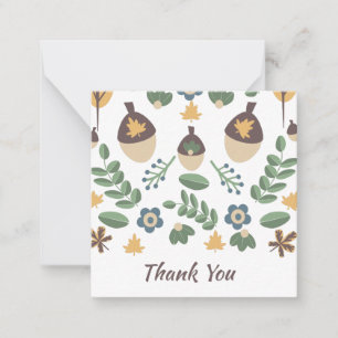 Fall Floral Greenery Leaves Acorns Thank You Card
