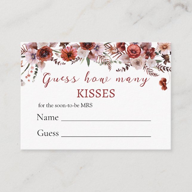 Fall Floral guess how many kisses bridal game  Enclosure Card (Front)
