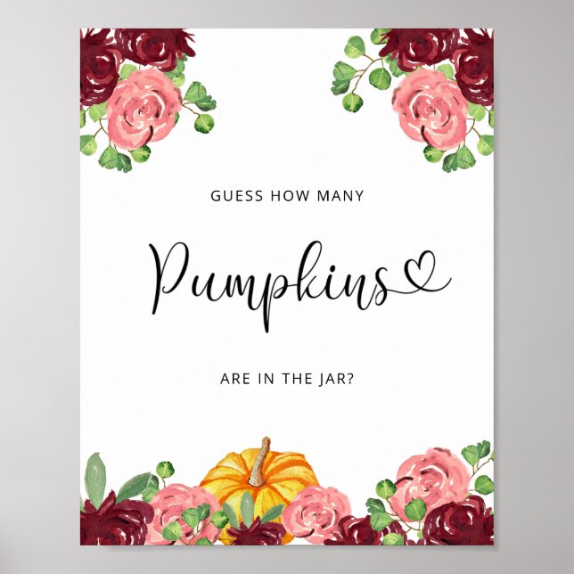 Fall floral guess how many pumpkins poster (Front)