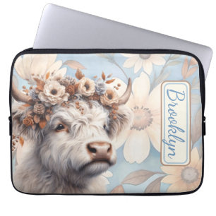 Fall Floral Highland Cow Laptop Sleeve
