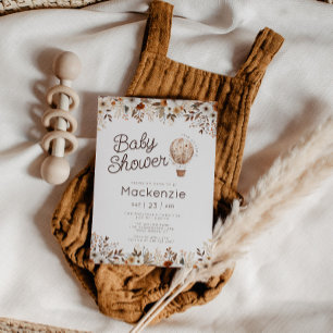 Fall Floral Hot Air Balloon Baby Shower Invitation