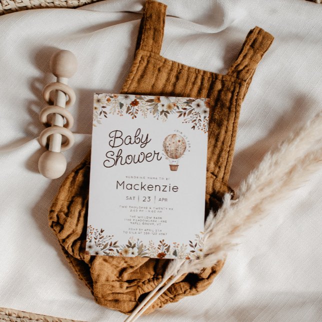 Fall Floral Hot Air Balloon Baby Shower Invitation (Cozy in Bloom Hot Air Balloon Baby Shower invitation )