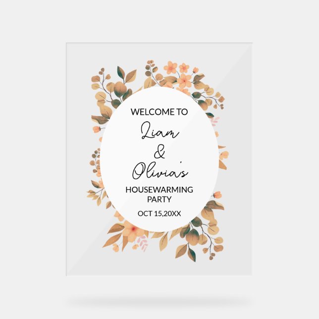Fall Floral Housewarming Party Entrance Welcome  Acrylic Sign (Front)
