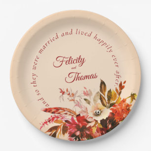 Fall Floral Ivory Blush Happily Ever After Wedding Paper Plate