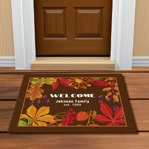 Fall Floral Leaves Berries Personalized Doormat