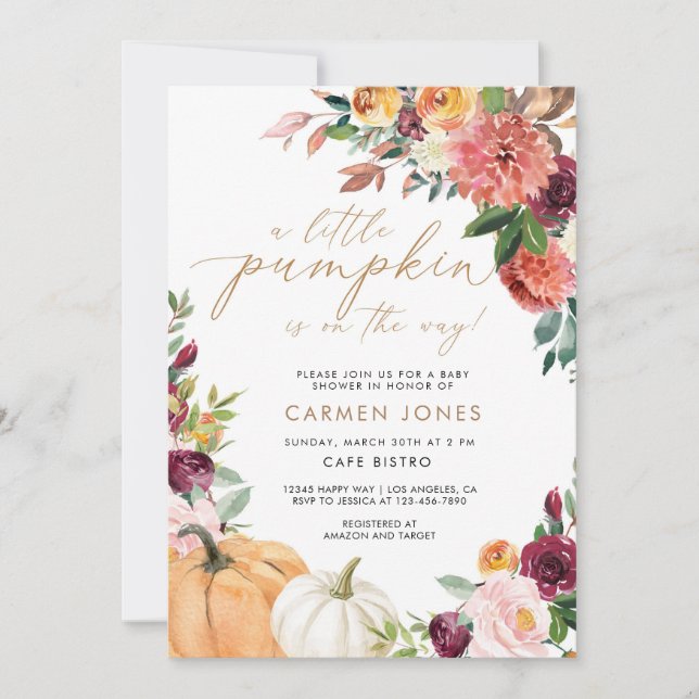 Fall Floral Little Pumpkin Baby Shower Invitation (Front)