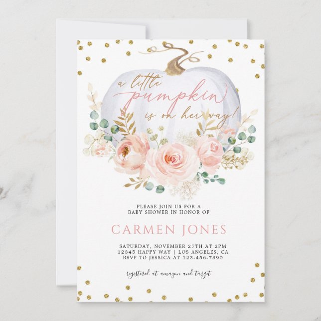  Fall Floral Little Pumpkin Baby Shower Invitation (Front)