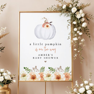 Fall Floral Little Pumpkin Baby Shower Welcome Poster
