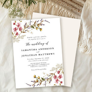Fall Floral Modern Wildflowers Wedding Invitation