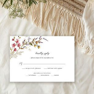 Fall Floral Modern Wildflowers Wedding RSVP Card