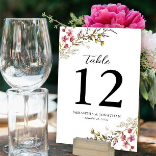 Fall Floral Modern Wildflowers Wedding Table Number