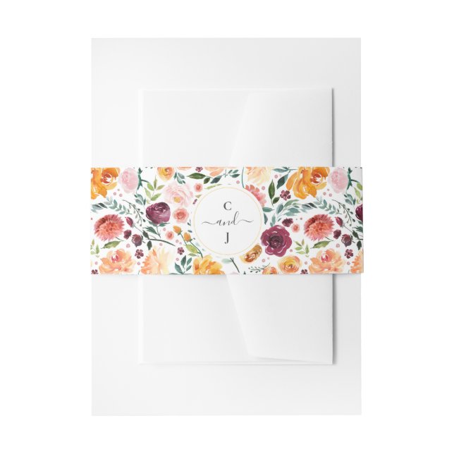 Fall Floral Monogram Wedding Invitation Belly Band (Front Example)