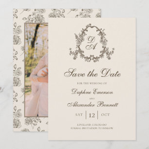 Fall Floral Monogrammed Photo Save The Date